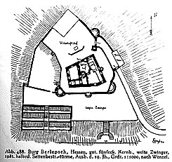 Grundriss, aus: Bodo Ebhardt, Der Wehrbau Europas im Mittelalter (1939), S. 405 Abb. 488