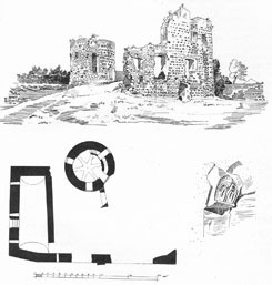 Grundriss und Zeichnung der Burgruine, aus: KD Siegkreis (1907)