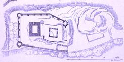 Grundriss, sowie Aufriss und Schnitt des Wohnturms, aus KD Mayen (1941)