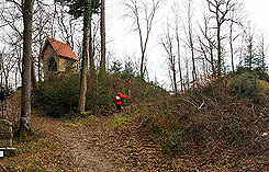 Ansicht des Burgstalls und der Kapelle darauf von Westen, Foto: Christoph Engels (2020)