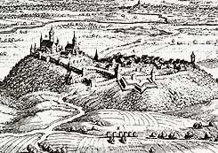 Am�neburg von S�dosten, Stich von Merian (1655), aus: H. K. Stoffers, Kulturdenkm�ler in Hessen. Landkreis Marburg-Biedenkopf I, Stuttgart 1993, S. 30