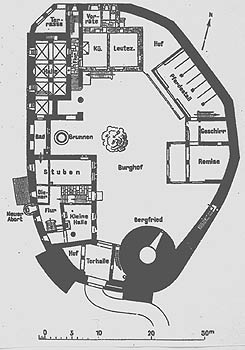 Grundriss der Hauptburg, aus: R. Fischer, Die Burg Lichtenfels in Waldeck und ihre Wiederherstellung, in: Die Denkmalpflege 15 (1913)