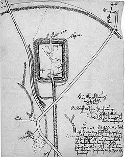 Handskizze der Saalburg von 1854 (aus Schallmayer 2001, S. 363)