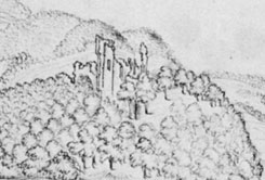Ruine der Burg Hachen (um 1730), aus: Ackermann/Bruns, Burgen (1985)