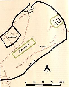 Plan der hochmittelalterlichen Baustrukturen am Ostende des Glaubergs (aus R�der 2019, S. 158)