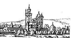 Schloss Hanau in einer Darstellung von Wilhelm Dillich 1605 (aus Ottersbach 2018, S. 879)