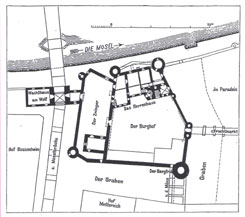 Grundriss vor dem Brand von 1688, aus: Arntz (1896)