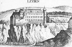 Leiben: Historische Ansicht des Burg-Schlosses. Stich. Georg Matthus Vischer (1672).