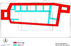 Weitra: Grundriss mit Hervorhebung der Vorgngeranlage im Schlossbau. Grundlage: Bundesdenkmalamt. Digitalisierung: Patrick Schicht (2006).