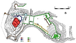 Bratislava  Devn. Grundriss der sog. Oberen und Mittleren Burg. 1  13. Jh.; 2  vor dem J. 1300; 3  um J. 1400; 4  15. Jh.; 5  16. Jh.; 6  17. Jh.