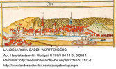 Ansicht von Calw im Kieserschen Forstlagerbuch von 1681, rechts die spärlichen Ruinen der Burg (http://www.landesarchiv-bw.de/plink/?f=1-513121).